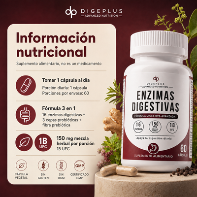 DigePlus® | Enzimas Digestivas para Hinchazón y Pesadez